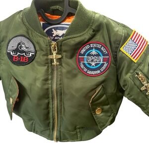 Up And Away USAF MA-1 Junior Flight Jacket Sage Green Patches Plane Zipper 18 Mo